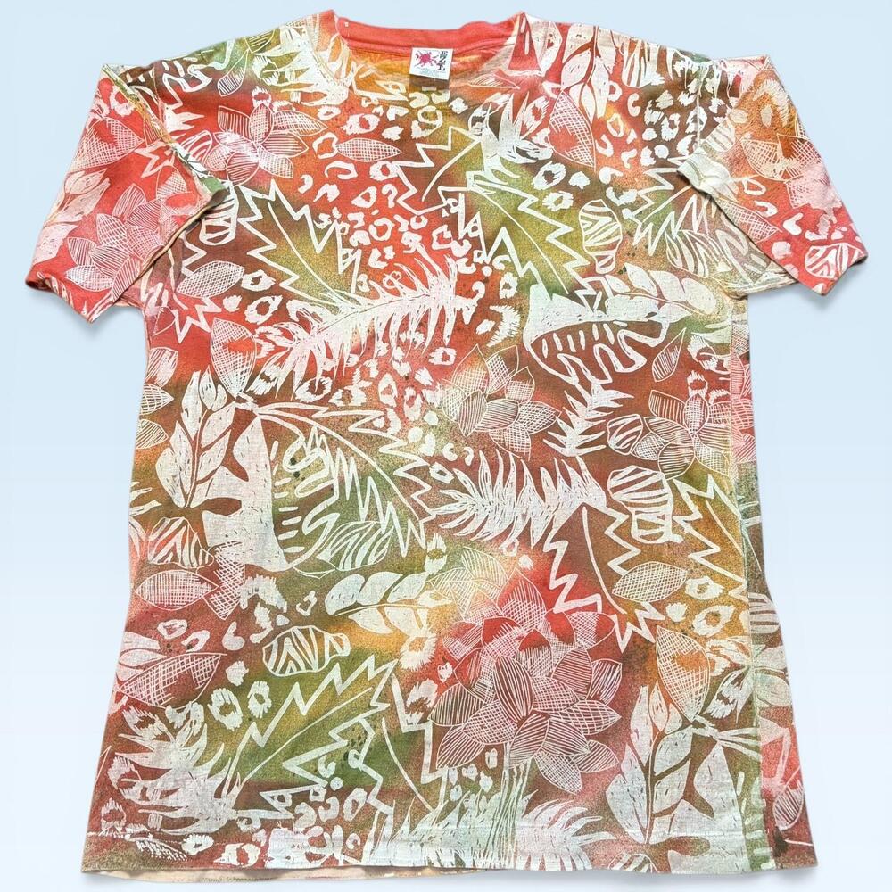 Vintage EZL By Marcy'n Me Shirt Mens L Tropical Floral Tee Made USA 90s